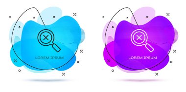 Beyaz arkaplanda izole edilmiş çizgi büyüteci ve simgeyi sil. Arama, odaklanma, yakınlaştırma, iş sembolü. Sıvı şekilli soyut pankart. Vektör