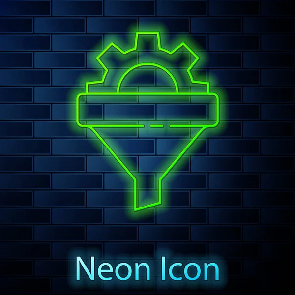 Linea Neon Incandescente Imbuto Vendita Con Frecce Marketing Start Icona — Vettoriale Stock