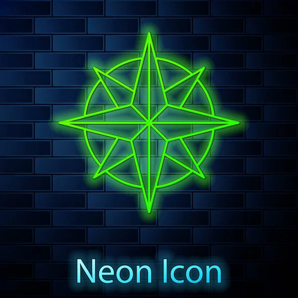 Glödande Neon Linje Vind Ros Ikon Isolerad Tegel Vägg Bakgrund — Stock vektor