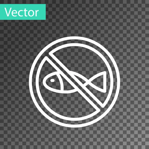 White Line Fishing Icon Isolated Transparent Background Prohibition Sign Vector — Stock Vector