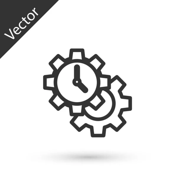 Grey Line Time Management Icon Isolated White Background Clock Gear — Stock Vector