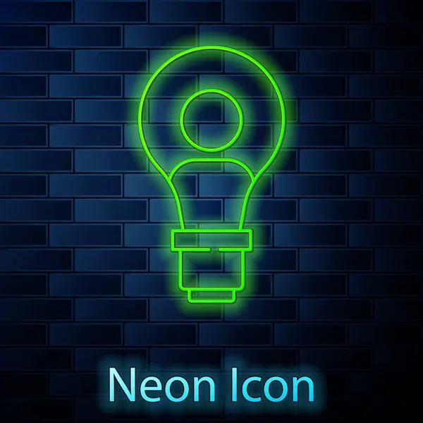 Glödande Neon Linje Människohuvud Med Lampa Ikonen Isolerad Tegel Vägg — Stock vektor