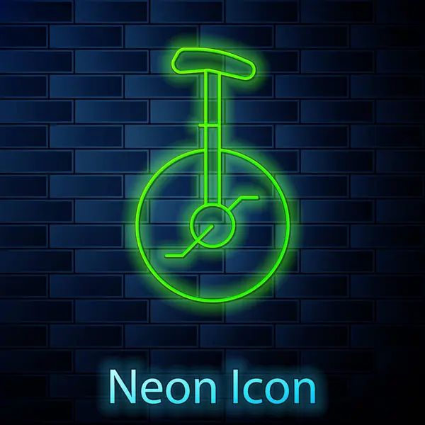 Glowing Neon Line Unicycle One Wheel Bicycle Icon Isolated Brick — Stock Vector