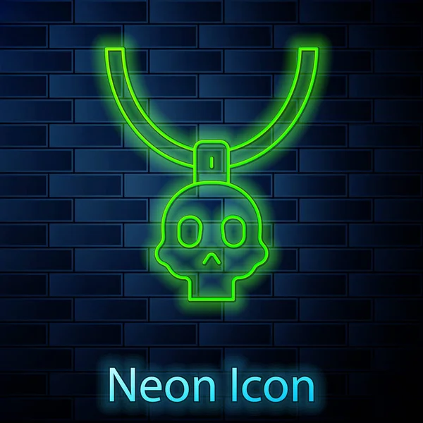 Leuchtende Neon Linie Halskette Amulett Symbol Isoliert Auf Backsteinwand Hintergrund — Stockvektor
