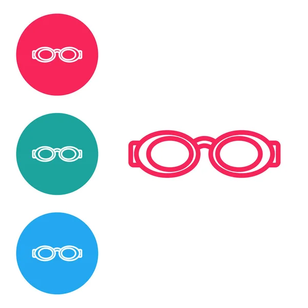 红线眼镜 用于在白色背景上隔离的游泳图标 游泳护目镜 潜水设备 在圆形按钮中设置图标 — 图库矢量图片