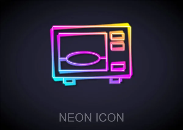 Zářící Neonová Linka Mikrovlnná Trouba Ikona Izolované Černém Pozadí Ikona — Stockový vektor
