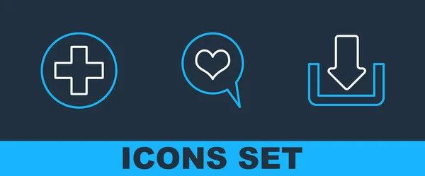 Set Line Download Medical Cross Circle Heart Speech Bubble Icon — Stock Vector