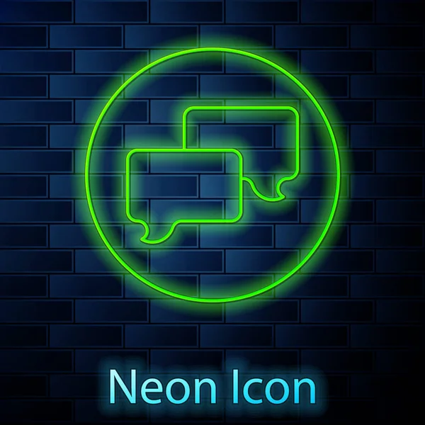Gloeiende Neon Lijn Speech Bubble Chat Pictogram Geïsoleerd Baksteen Muur — Stockvector