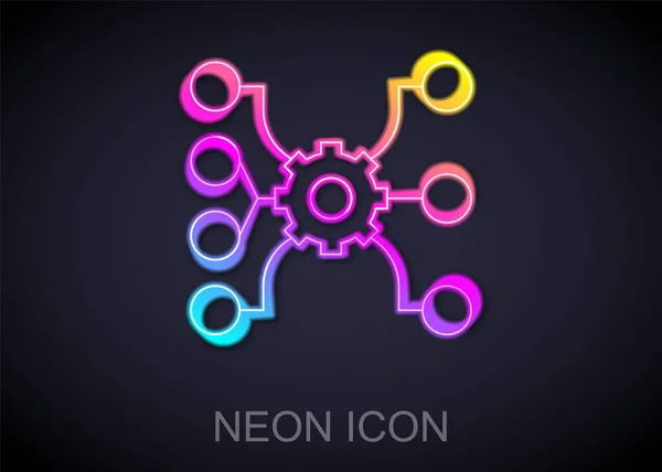 Gloeiende Neon Lijn Neurale Netwerk Icoon Geïsoleerd Zwarte Achtergrond Kunstmatige — Stockvector