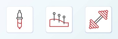 Çizgiyi Dumbbell, Pipette ve Akupunktur terapi ikonu olarak ayarla. Vektör
