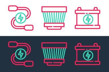 Hat aküsü, akü takviye kablosu ve hava filtresi simgesini ayarlayın. Vektör