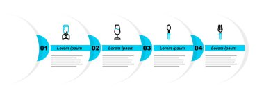 Barbekü çatalı, çay kaşığı, şarap kadehi ve blender simgesi. Vektör