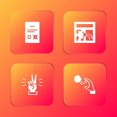 Oy pusulası, kırık pencere, iki parmağı ve Hooligan 'ın taş atma ikonunu gösteren el. Vektör.