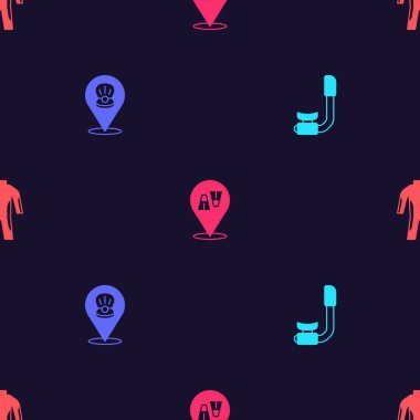 Şnorkel 'i, deniz kabuğunu, yüzmek için Flippers' ı ve kusursuz bir şekilde dalış takımını ayarlayın. Vektör