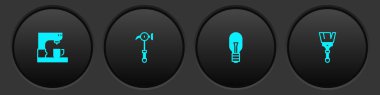 Kahve makinesi, çekiç, ampul ve boya fırçası ikonu. Vektör