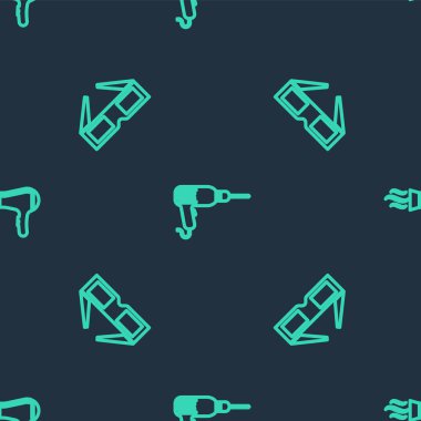 Çizgi matkap, 3 boyutlu sinema gözlükleri ve saç kurutma makinesini kusursuz desenlere ayarlayın. Vektör.