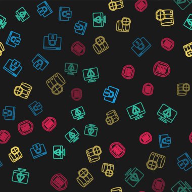 HTTPS, SSL, Monitor ünlem işareti, sunucu kalkanı ve kusursuz desen ile sitenizi emniyete alın. Vektör.