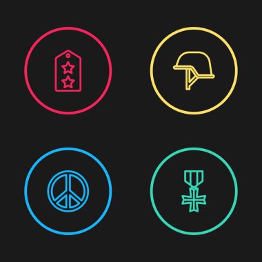 Sınırları belirle Barış, Askeri ödül madalyası, miğfer ve rütbe ikonu. Vektör