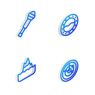 Isometric hattı gemi penceresini, Spyglass teleskop lensini, Iceberg ve Radar 'ı hedef simgesiyle ayarla. Vektör