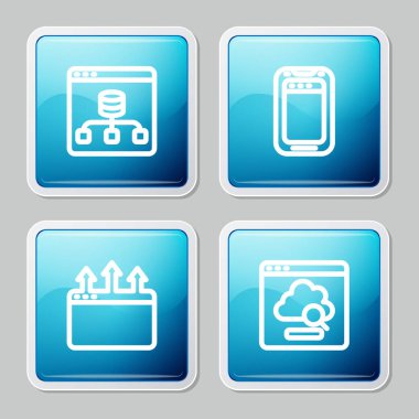 Hat Sunucusu, Data, Cep telefonu, Tarayıcı penceresi ve Bulut teknolojisi veri aktarım simgesini ayarla. Vektör