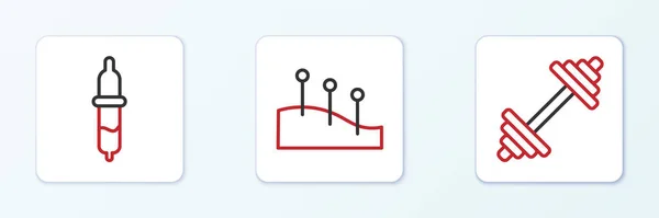 Set line Dumbbell, Pipette and Acupuncture therapy icon. Vector