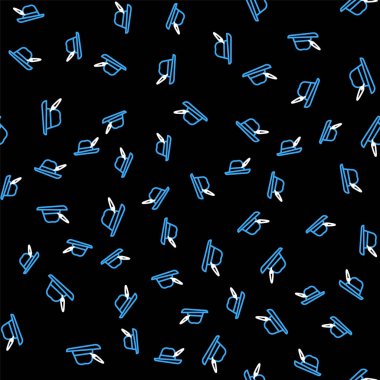 Çizgi Oktoberfest şapka simgesi siyah arkaplanda kusursuz desen izole etti. Tüylü avcı şapkası. Alman şapkası. Vektör