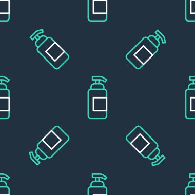 Bir şişe sıvı antibakteriyel sabun ve siyah arkaplanda izole edilmiş ikon. Antiseptik. Dezenfeksiyon, hijyen, cilt bakımı. Vektör