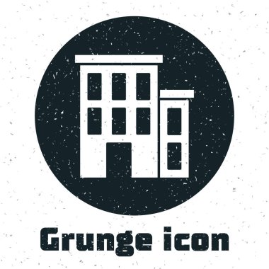 Grunge House simgesi beyaz arka planda izole edildi. Ev sembolü. Tek renkli klasik çizim. Vektör.