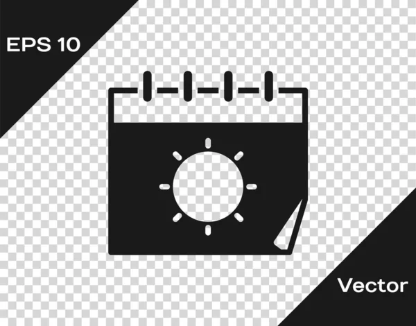 Black Calendar Icono Del Sol Aislados Sobre Fondo Transparente Evento — Vector de stock