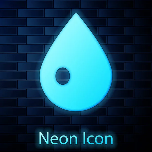 Glödande Neon Vatten Droppe Ikon Isolerad Tegel Vägg Bakgrund Vektor — Stock vektor