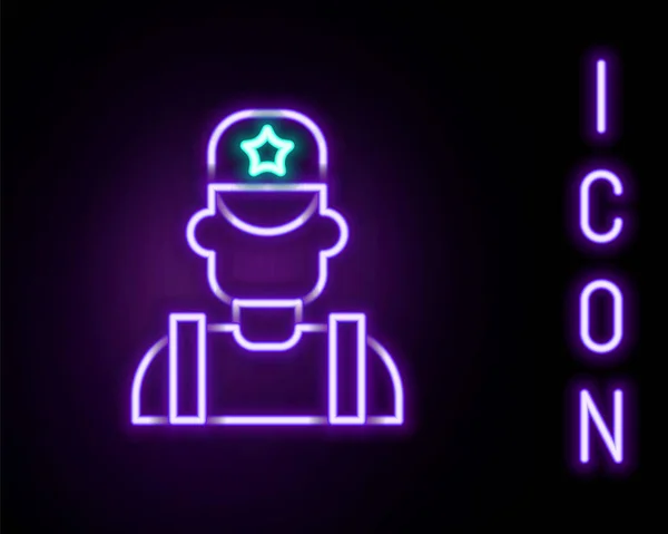 Glowing Neon Line Sheriff Topi Koboi Dengan Bintang Lencana Ikon - Stok Vektor