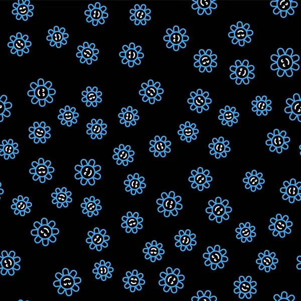 Значок Цветок Линии Изолирован Бесшовный Узор Черном Фоне Вектор — стоковый вектор