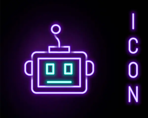 Świecąca Neonowa Linia Sztuczna Inteligencja Ikona Robota Odizolowana Czarnym Tle — Wektor stockowy