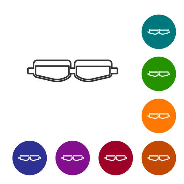 Black Line Safety Goggle Glasses Icon Isolated White Background Set — Stock Vector