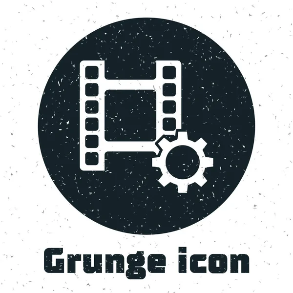 Grunge Play Icône Vidéo Isolée Sur Fond Blanc Panneau Film — Image vectorielle