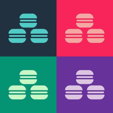 Pop Art Macaron kurabiye ikonu renk arkaplanında izole edilmiş. Makarna tatlı fırın. Vektör