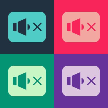 Pop Art Speaker dilsiz simgesi renk arkaplanında izole edildi. Ses simgesi yok. Ses Kapalı sembolü. Vektör