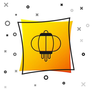 Beyaz zemin üzerinde siyah Kore kağıt fener ikonu izole. Sarı kare düğme. Vektör