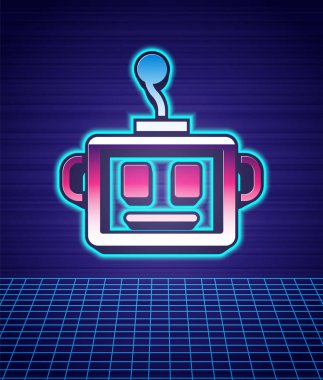 Retro stili yapay zeka robot simgesi gelecekteki manzara görüntülerini izole etti. Makine öğrenme, bulut hesaplama. 80 'lerin moda partisi. Vektör
