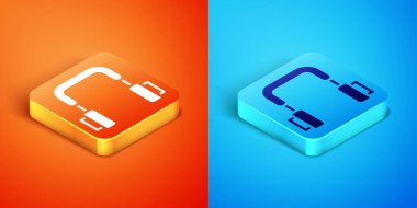 Isometric Headphones icon isolated on orange and blue background. Earphones. Concept for listening to music, service, communication and operator.  Vector