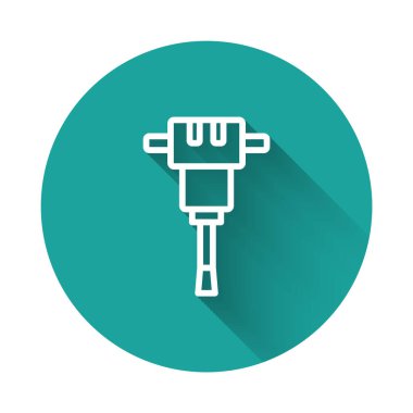 Beyaz çizgili kaya matkabı ikonu uzun gölgeli arka plan. Yeşil daire düğmesi. Vektör