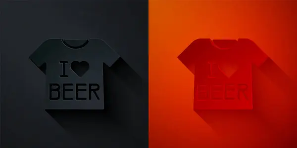 Papiergeschnittenes Bier Shirt Symbol Isoliert Auf Schwarzem Und Rotem Hintergrund — Stockvektor