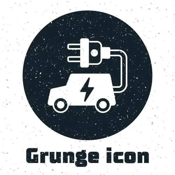 Grunge Electric Car Electrical Cable Plug Charging Icon Isolated White — Stock Vector