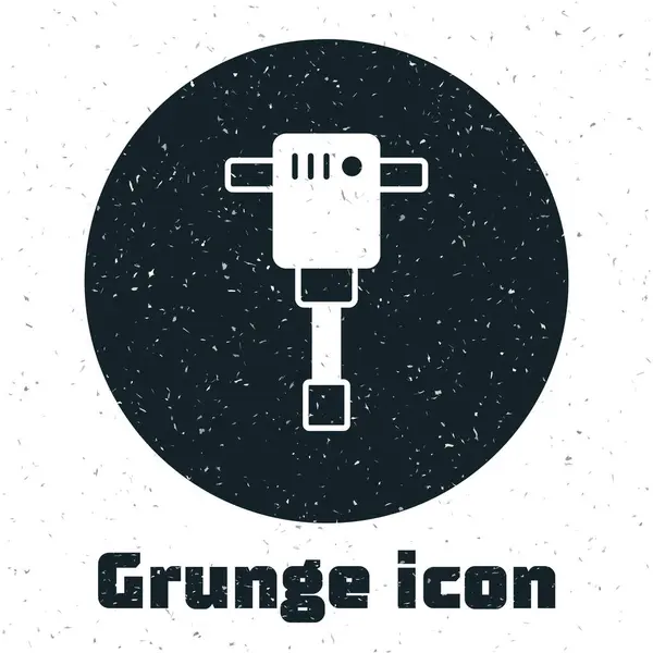 Grunge Construction Jackhammer Icon Isolated White Background Monochrome Vintage Drawing — Stock Vector