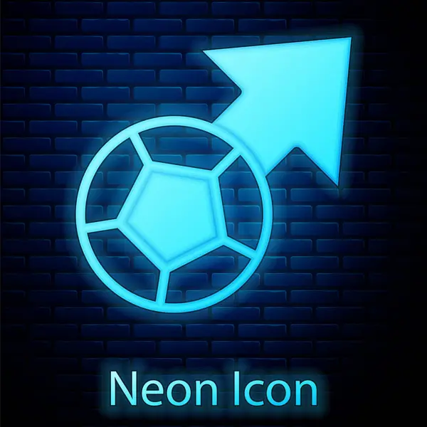 Brilhante Neon Futebol Ícone Bola Futebol Isolado Fundo Parede Tijolo — Vetor de Stock