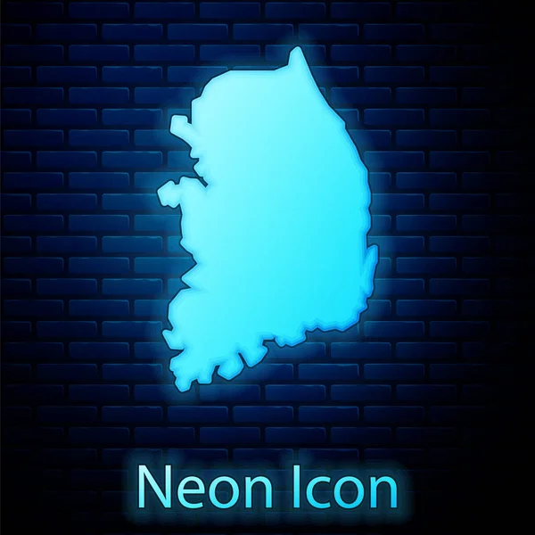 Светящийся Неоновый Значок Карты Южной Кореи Выделенный Фоне Кирпичной Стены — стоковый вектор