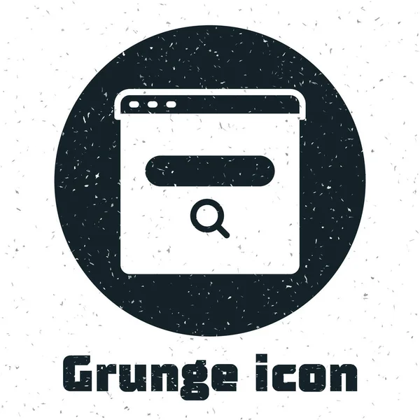 Grunge Ícone Motor Busca Isolado Fundo Branco Desenho Vintage Monocromático — Vetor de Stock