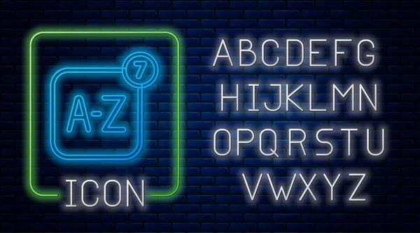 Leuchtende Neon Online Übersetzer Symbol Isoliert Auf Backsteinwand Hintergrund Fremdsprachige — Stockvektor