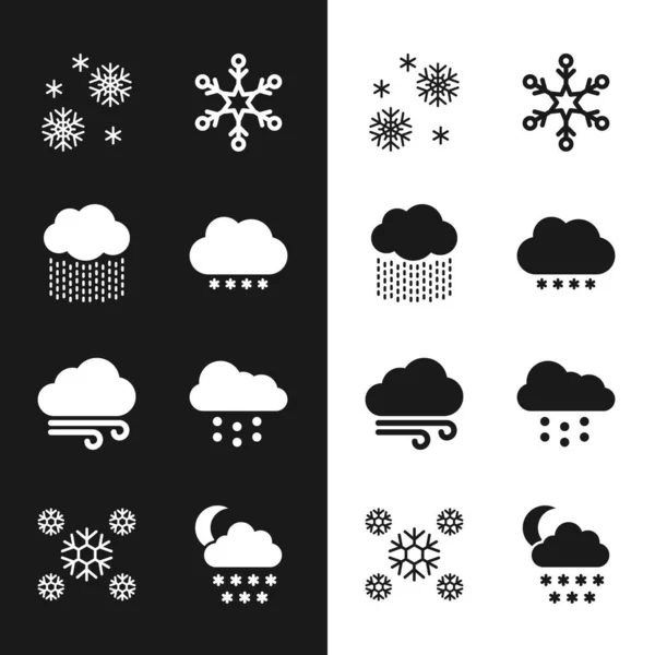 Establecer Nube Con Nieve Lluvia Nieve Copo Nieve Tiempo Ventoso — Archivo Imágenes Vectoriales