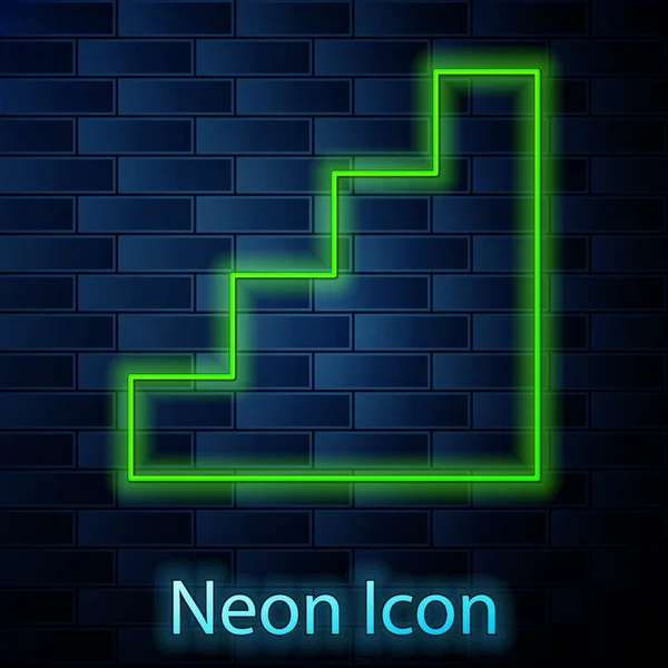 Gloeiende Neon Lijn Trappenhuis Pictogram Geïsoleerd Baksteen Muur Achtergrond Vector — Stockvector